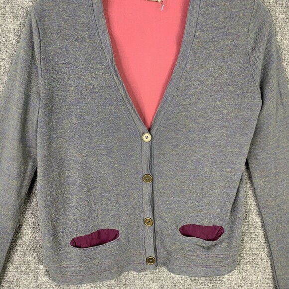 Love Tree Cardigan Sweater Women S Gray W/Semi Sheer Back 4 Button Long Sleeve - Picture 2 of 11